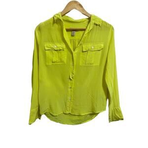 J.CREW Lime Yellow Henley Long‎ Sleeve Shirt Size 0